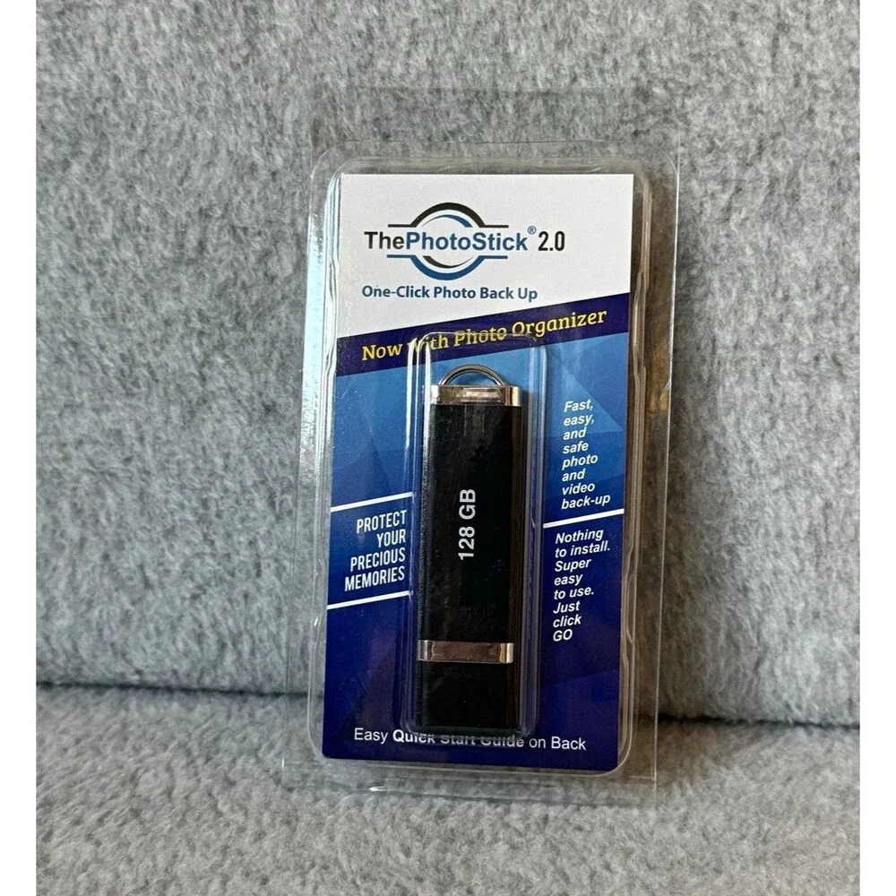 ThePhotoStick 2.0 128GB USB 2.0 USB Flash Drive One-Click Photo Backup Black